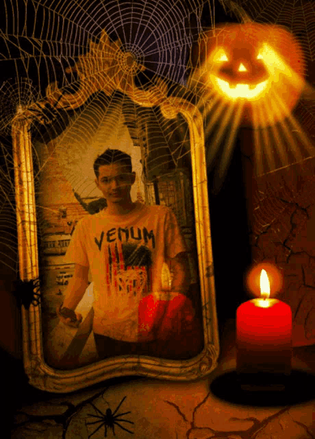 a man wearing a yellow shirt that says venum on it