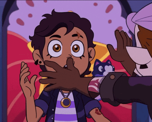 a cartoon character covering her mouth with her hand