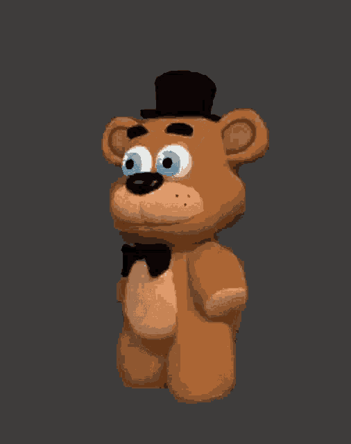 a brown teddy bear with blue eyes and a top hat