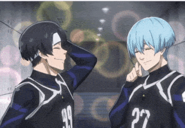 a couple of anime characters one with the number 22 on his shirt