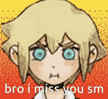 a pixel art of a boy with blue eyes and the words bro i miss you sm below him
