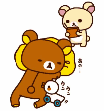 a cartoon drawing of a teddy bear holding a chicken and another bear holding a book