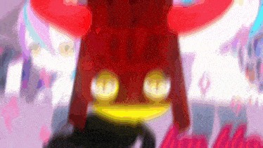 a blurred image of a person with a red hat and a purple background with the word man on it
