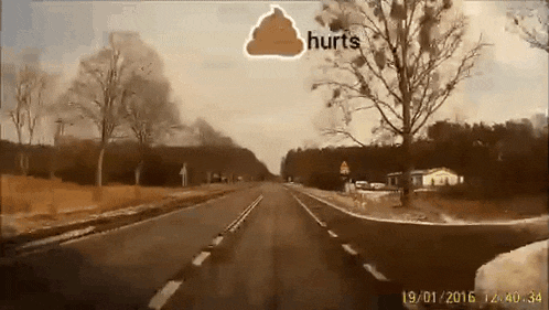 a video of a car driving down a road with the words hurts on the bottom