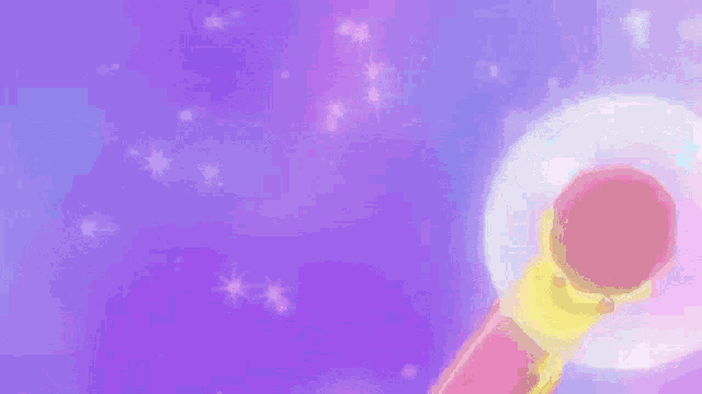 a purple and white background with a person holding a light