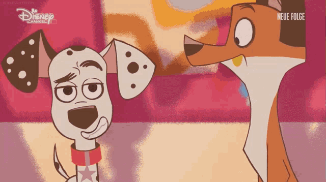 a dalmatian and a fox are standing next to each other in a disney animation