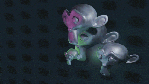 three monkeys are stacked on top of each other in a dark room