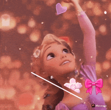 a picture of rapunzel from tangled with a pink bow and hearts