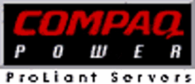 the compaq power proliant servers logo is displayed on a black background