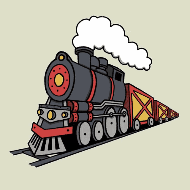 a cartoon drawing of a train with smoke coming out of its chimney