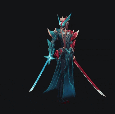 a cartoon character holding a blue sword with a black background