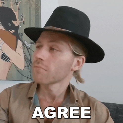 a man wearing a hat and a shirt says agree