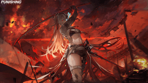 a poster for a video game called punishment shows a girl holding a sword