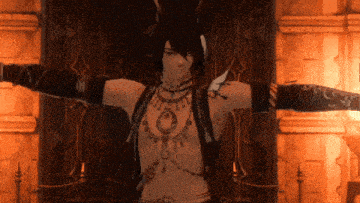 a video game character is standing with his arms outstretched in front of a wall