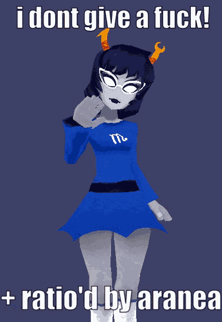 a cartoon of a girl in a blue dress with the words i dont give a fuck