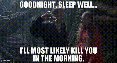 a man and a woman are standing next to each other in a dark room with a caption that says goodnight , sleep well ...