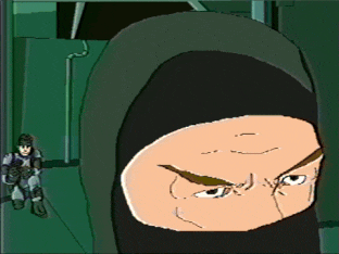 a cartoon drawing of a man wearing a black hood