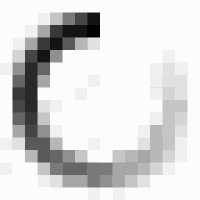 a black circle on a white background that looks like a clock .