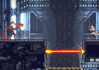 a video game is being played with a red beam coming out of it