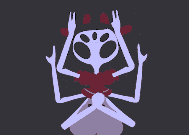 a cartoon drawing of a spider with a purple head