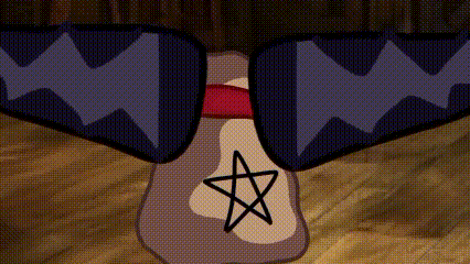 a close up of a cartoon character 's feet with a star on them .