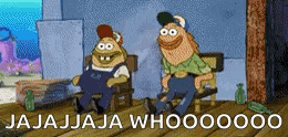 a cartoon of two men sitting on a bench with the words " jajajjaja whoo00000 " on the bottom .