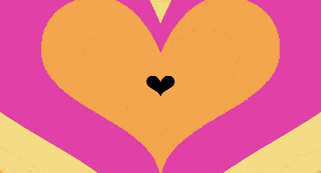 a pink and yellow heart on a black background