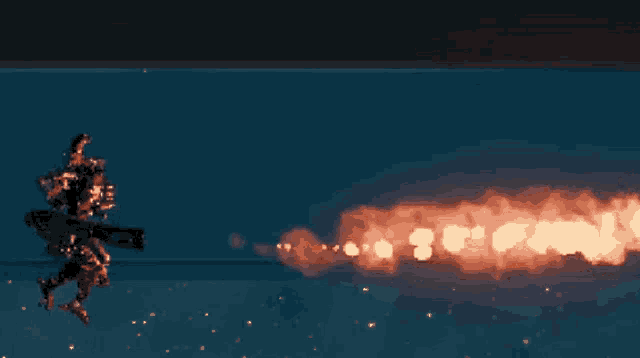 a computer generated image of a person flying through the air with fire coming out of their hands