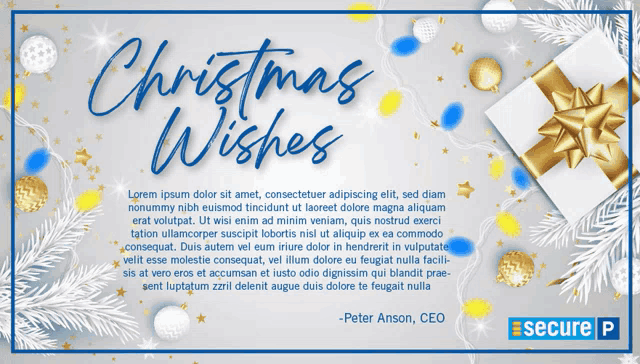 a christmas wishes card from peter anson the ceo of secure p