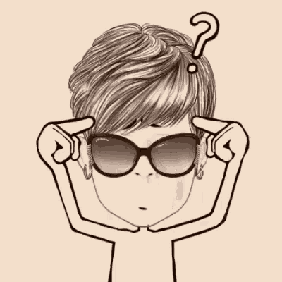 a black and white drawing of a woman wearing sunglasses and a question mark on her head .