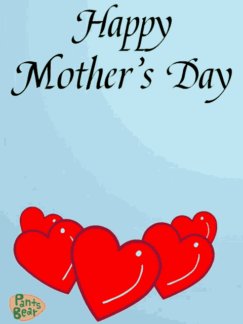 a happy mother 's day greeting card with a bear surrounded by red hearts
