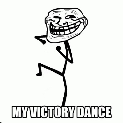 a troll face is dancing in a black and white drawing .