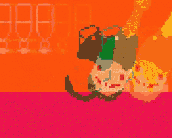 a pixel art of a bottle of champagne with a smiley face