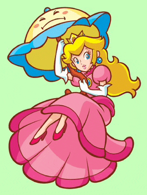 princess peach is holding an umbrella with a face on it