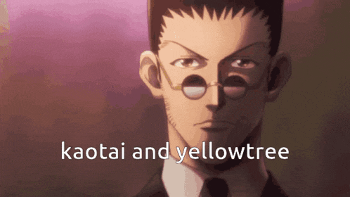 a man with glasses and the words kaotai and yellowtree written below him