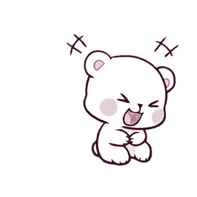 a cartoon illustration of a teddy bear laying down with its mouth open and laughing .