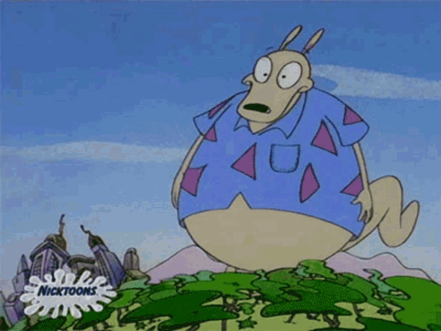 a cartoon character from nicktoons is standing on top of a hill