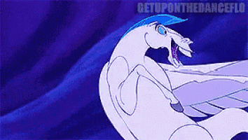 a cartoon of a white horse with wings and a blue mane