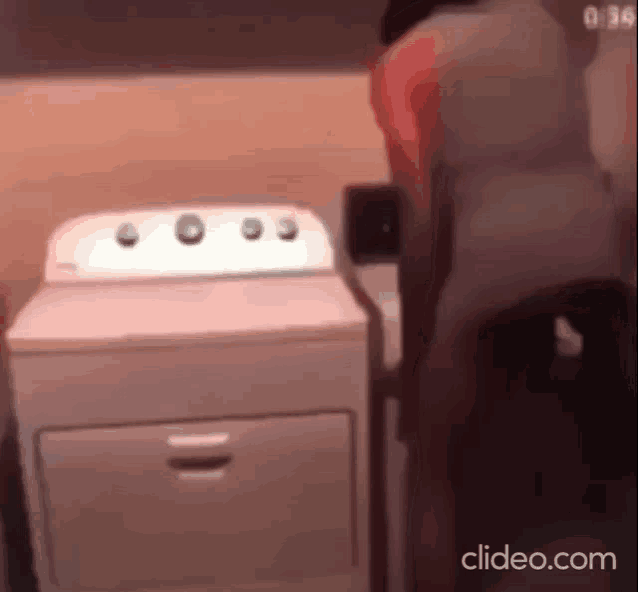 a woman is standing next to a washing machine and dryer in a laundry room .