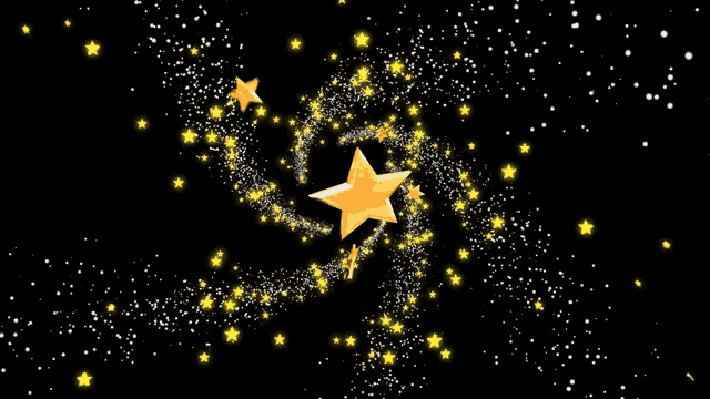 a yellow star is surrounded by a spiral of stars