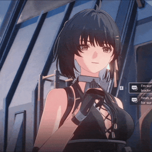 a girl in a video game says i 'm sure leader and yeah , a for sure