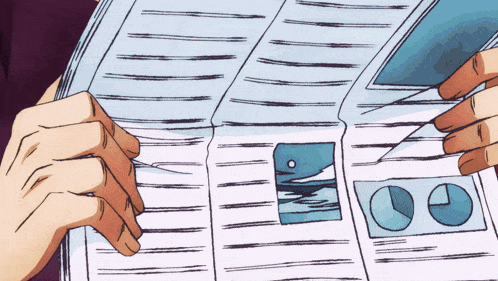 a person is reading a newspaper with a picture of a boat on it