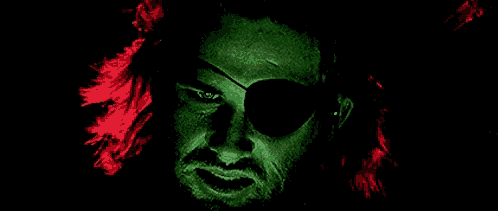 a close up of a man 's face with a eye patch