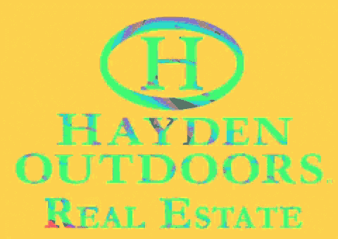 a logo for hayden outdoors real estate is displayed on a green background