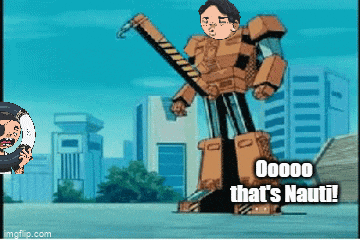 a cartoon of a robot with the words oooo that 's nauti on it