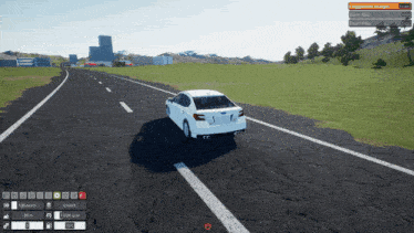 a white car is driving down a road in a video game with a screen that says unplayability disabled