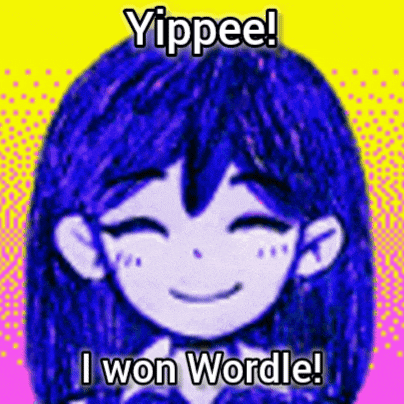 a cartoon girl with blue hair is smiling and says i won wordle !