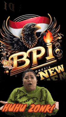 a woman is making a funny face in front of an ad for bpi