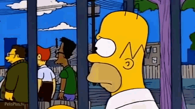 a cartoon of homer simpson standing in front of a group of people