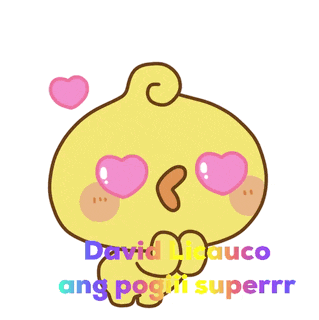 a cartoon of a yellow chicken with pink hearts in its eyes and the words david licauco ang pogili superrr